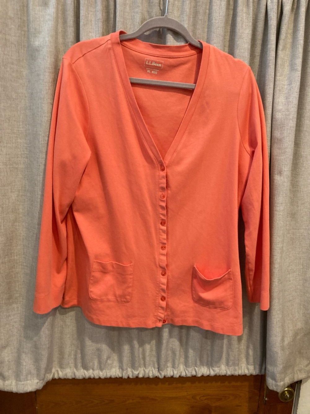 L.L.Bean Coral V-Neck Button Cardigan xl